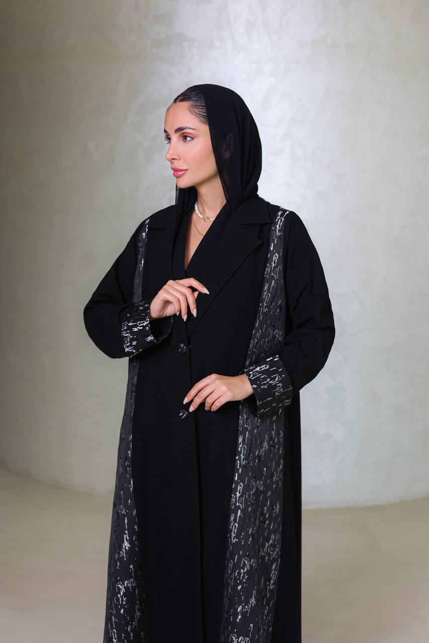 Black crepe abaya with jacquard C:6677