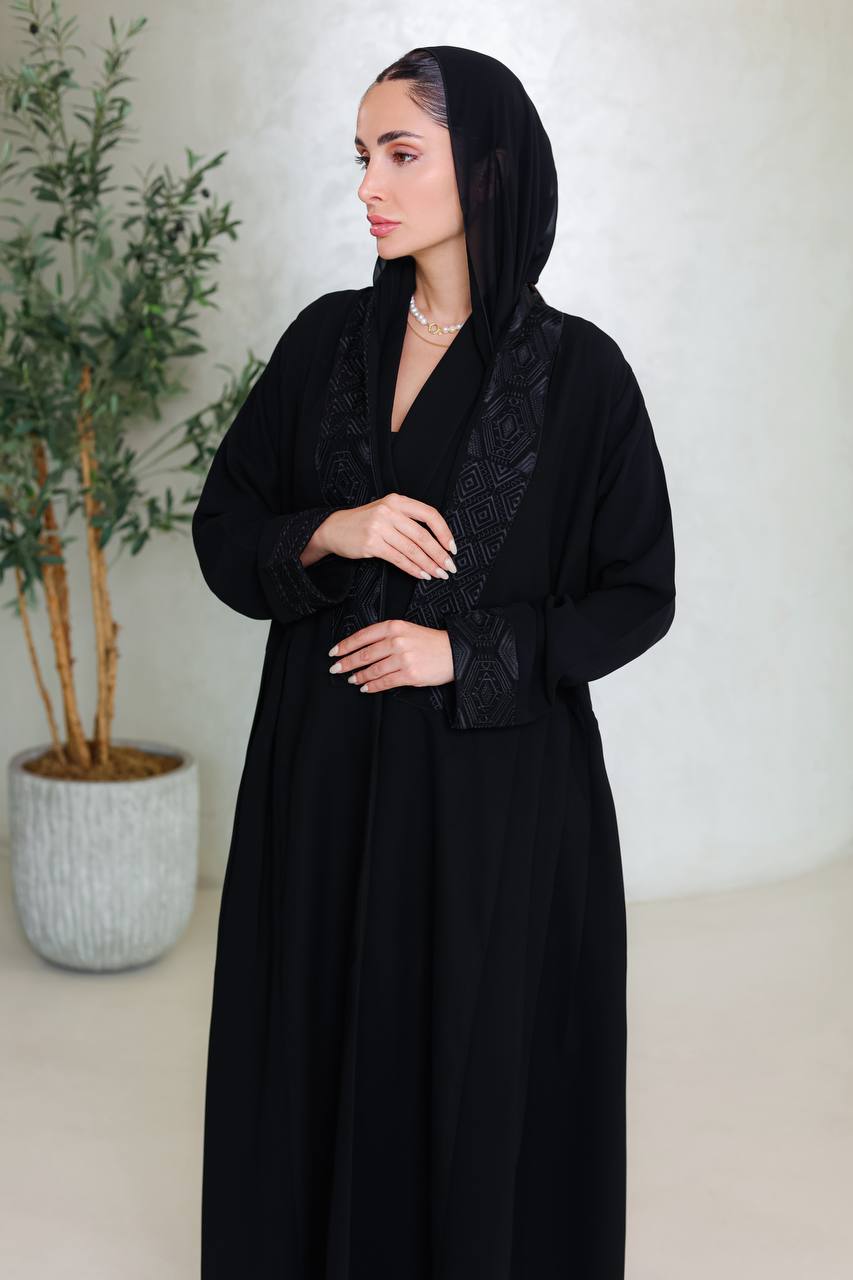 Black crepe abaya with embroidery C:6679