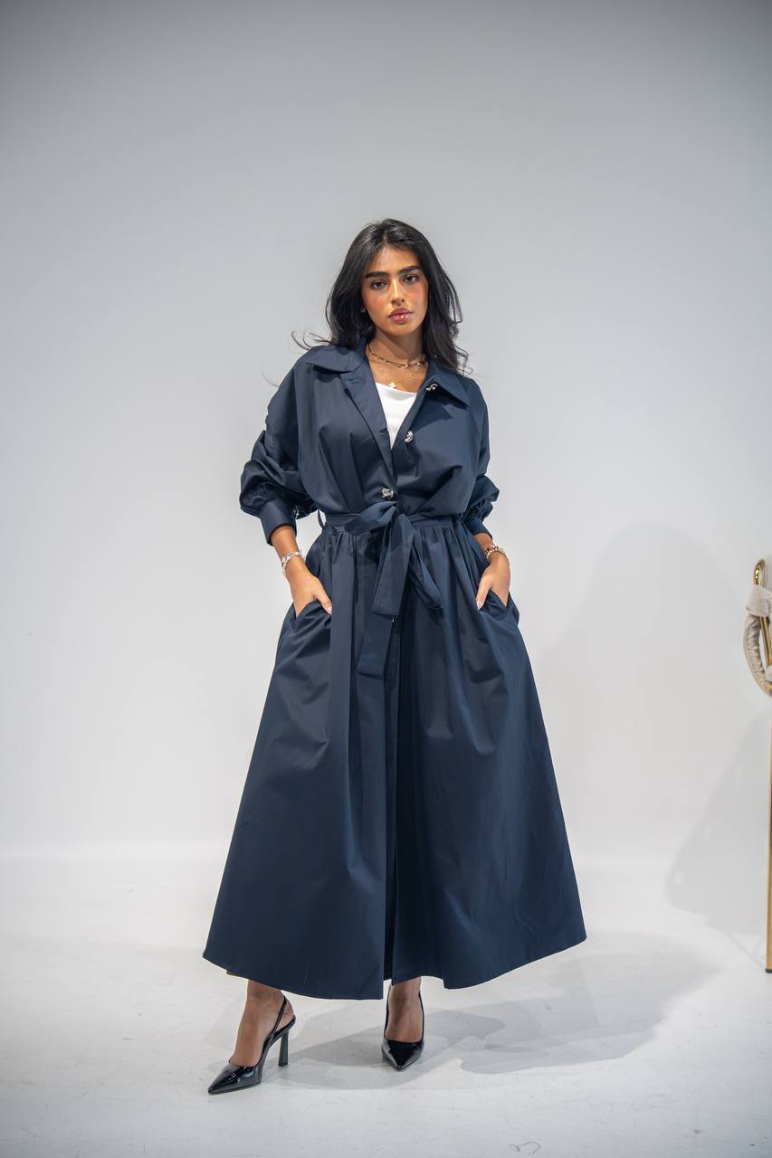 Elegant free size trench coat, in navy blue . C:6685 Navy Elegant free size trench coat, in navy blue . C:6685 Navy