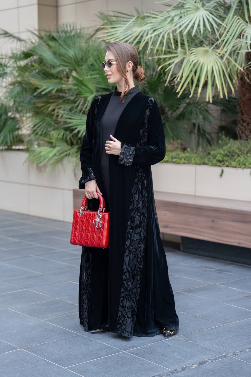 Black velvet abaya.C:6699