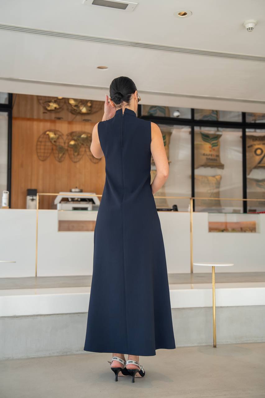 Navy crepe dress.C:217