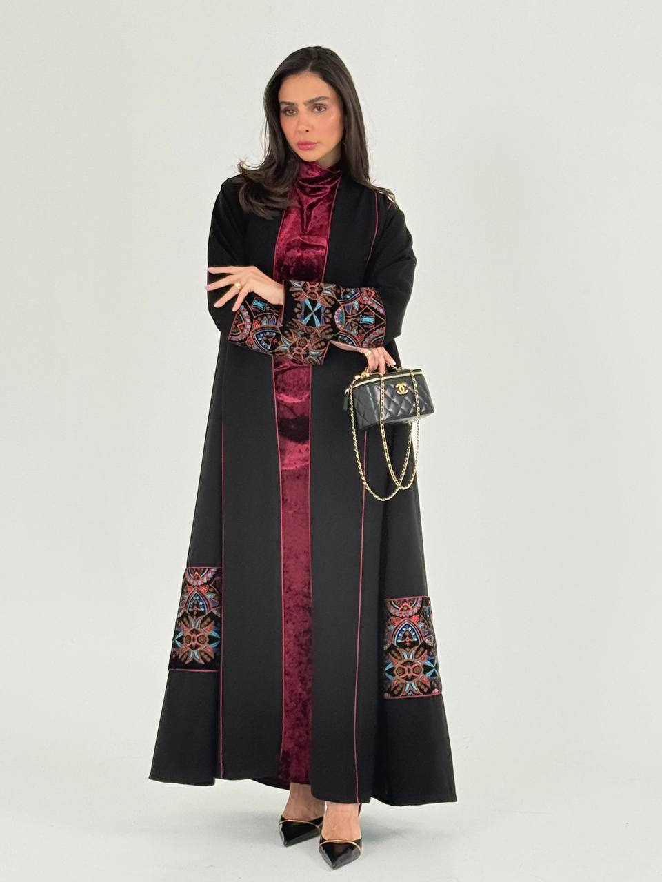 Black crepe abaya with embroidery. C:6737