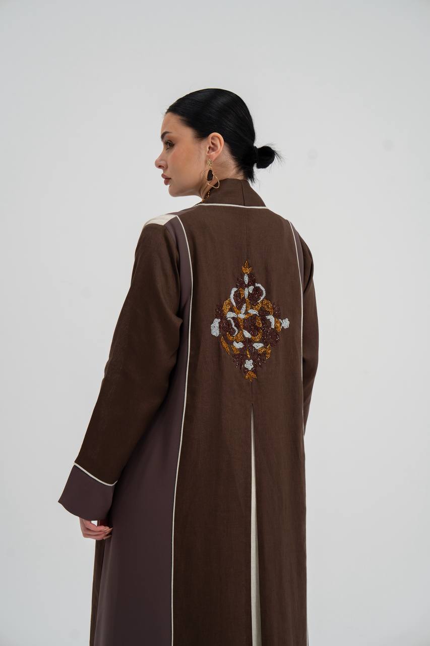 Linen abaya with embroidery. C:6747