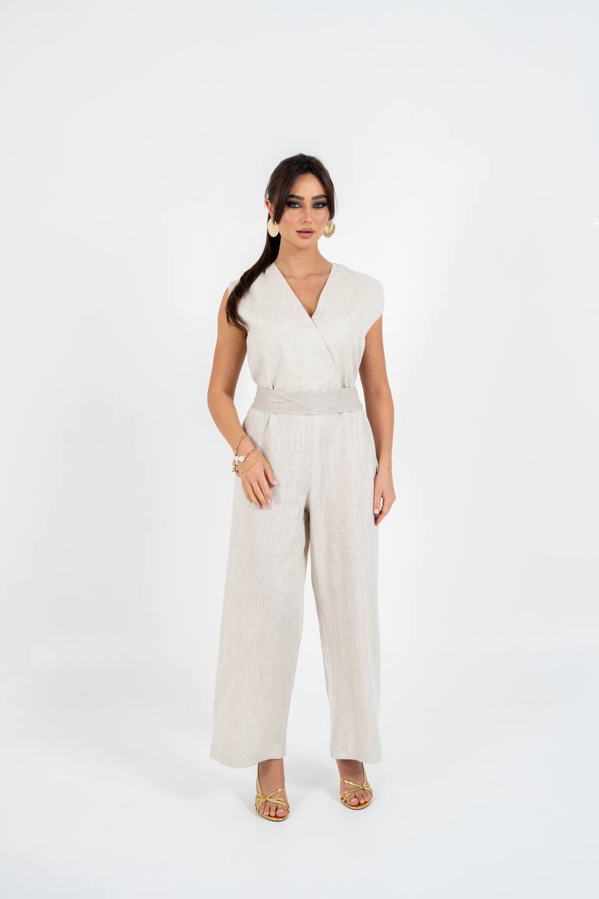 Light beige linen jumpsuit. C:102