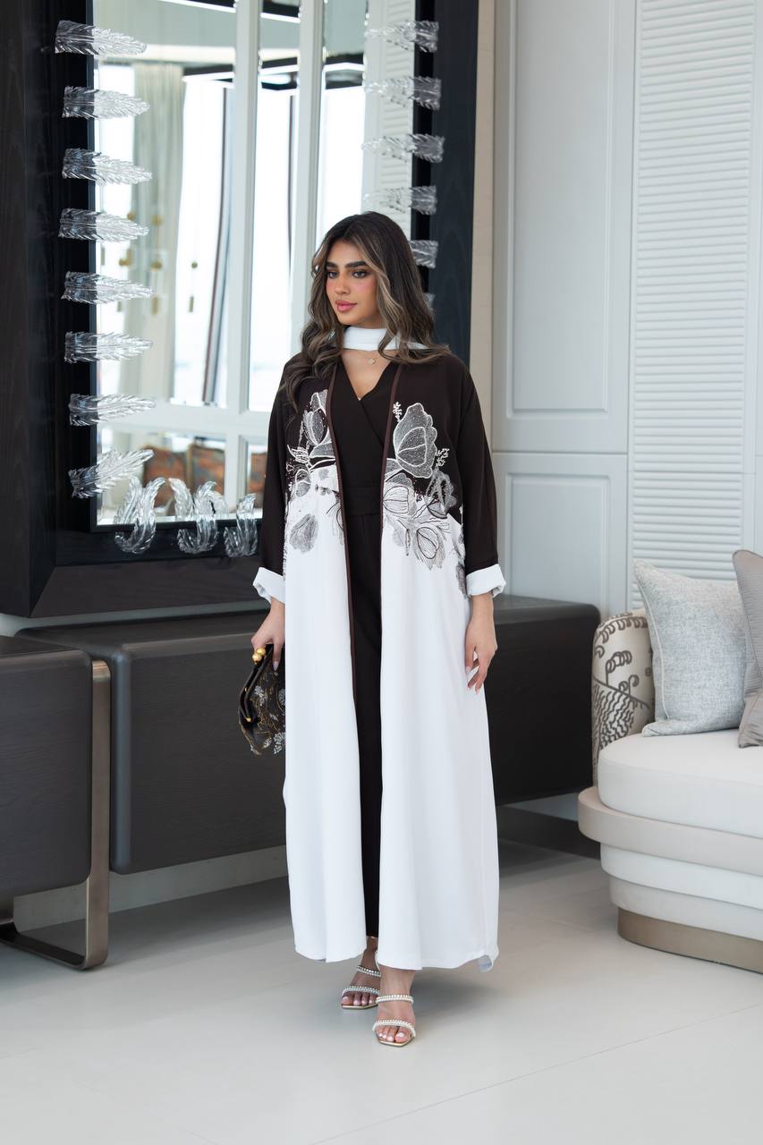 A crepe bisht abaya with embroidery.C:6767