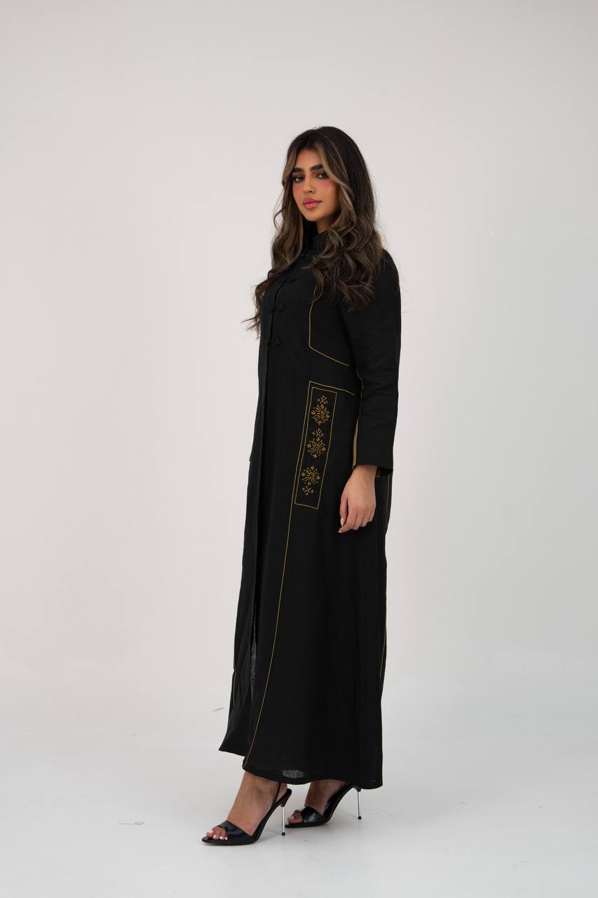 عباية لينن باللون الاسود مع شك يدوي . C:6766