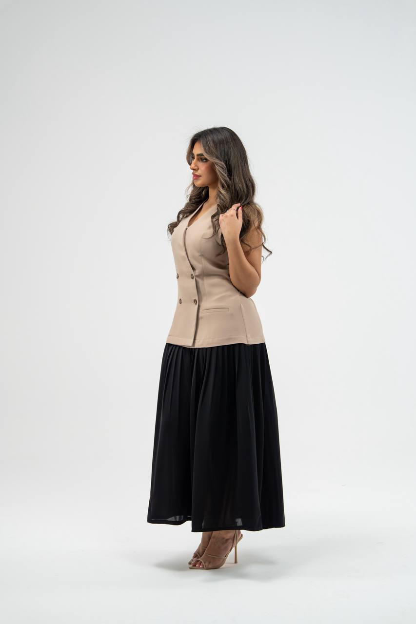 Crepe dress with linen. C:208 bige black