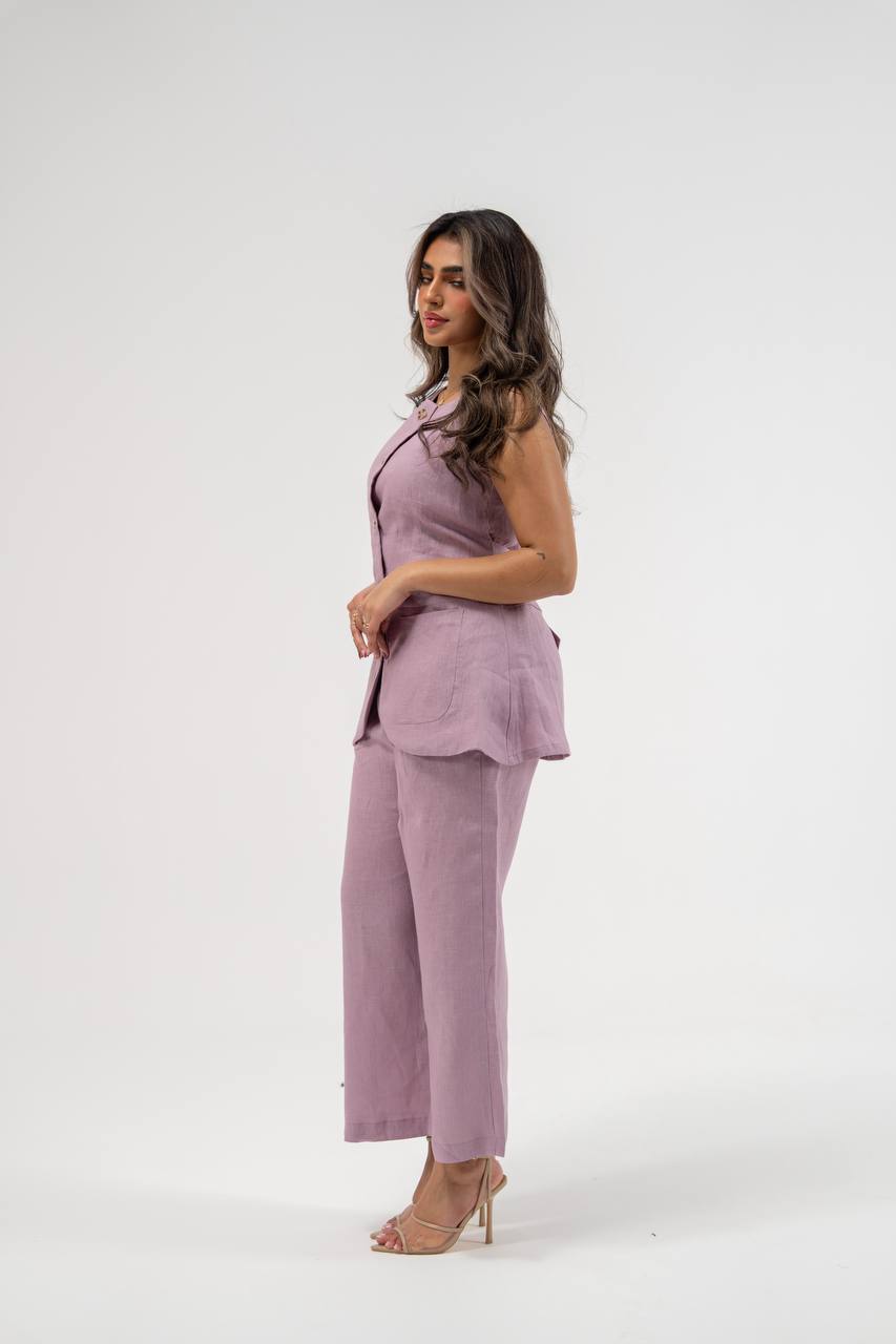 Vest and pants set, linen in purple.C:230 purple