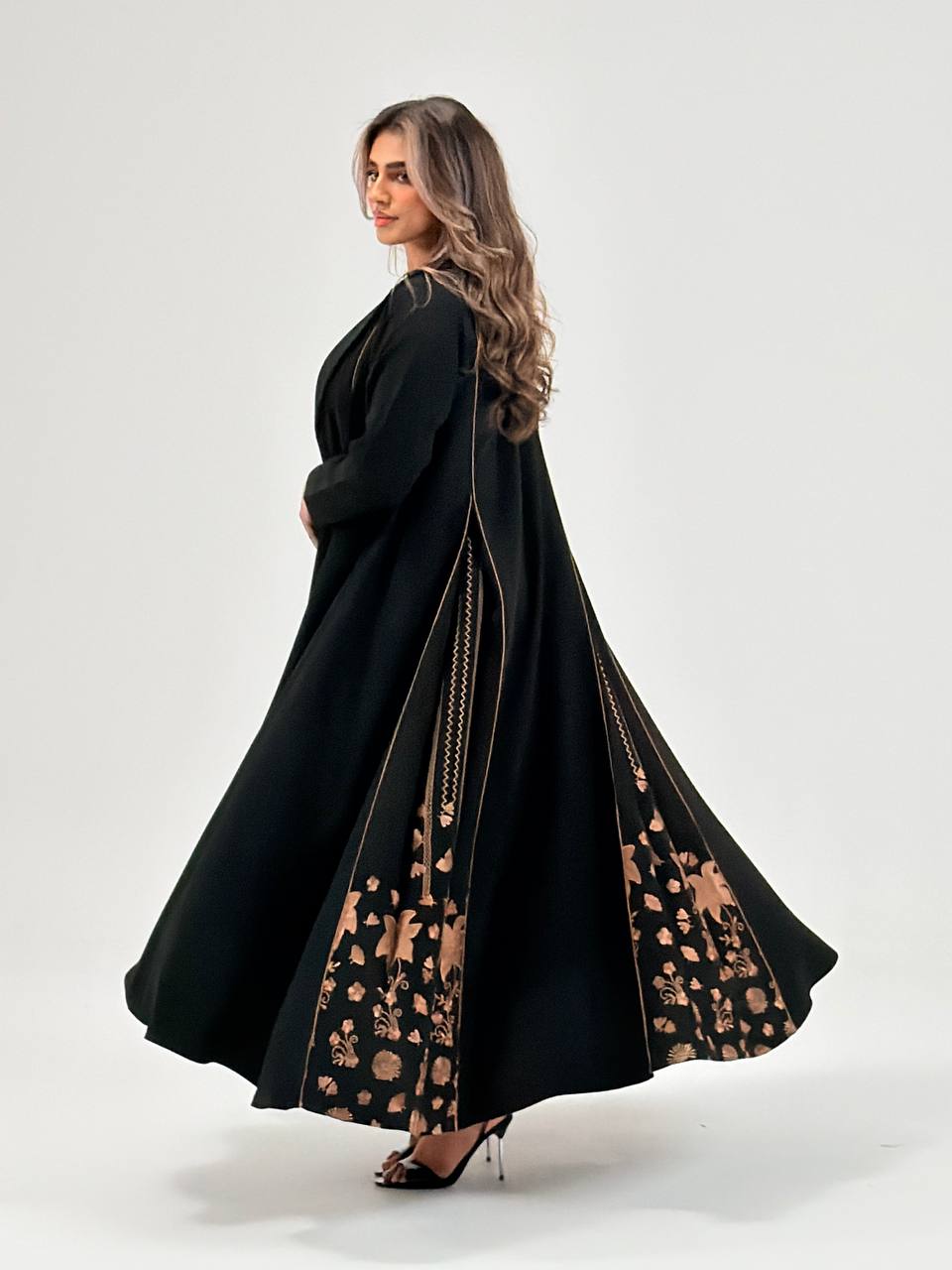 Black crepe abaya with embroidery. C:6770