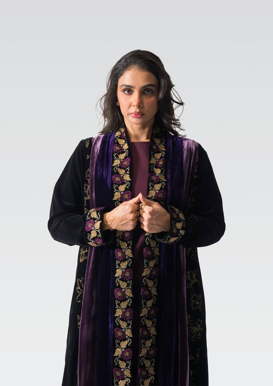 Velvet abaya with embroidery.C:6834