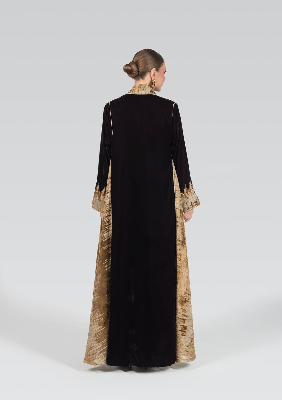 Velvet abaya with hand-beading.C:6838 Brown