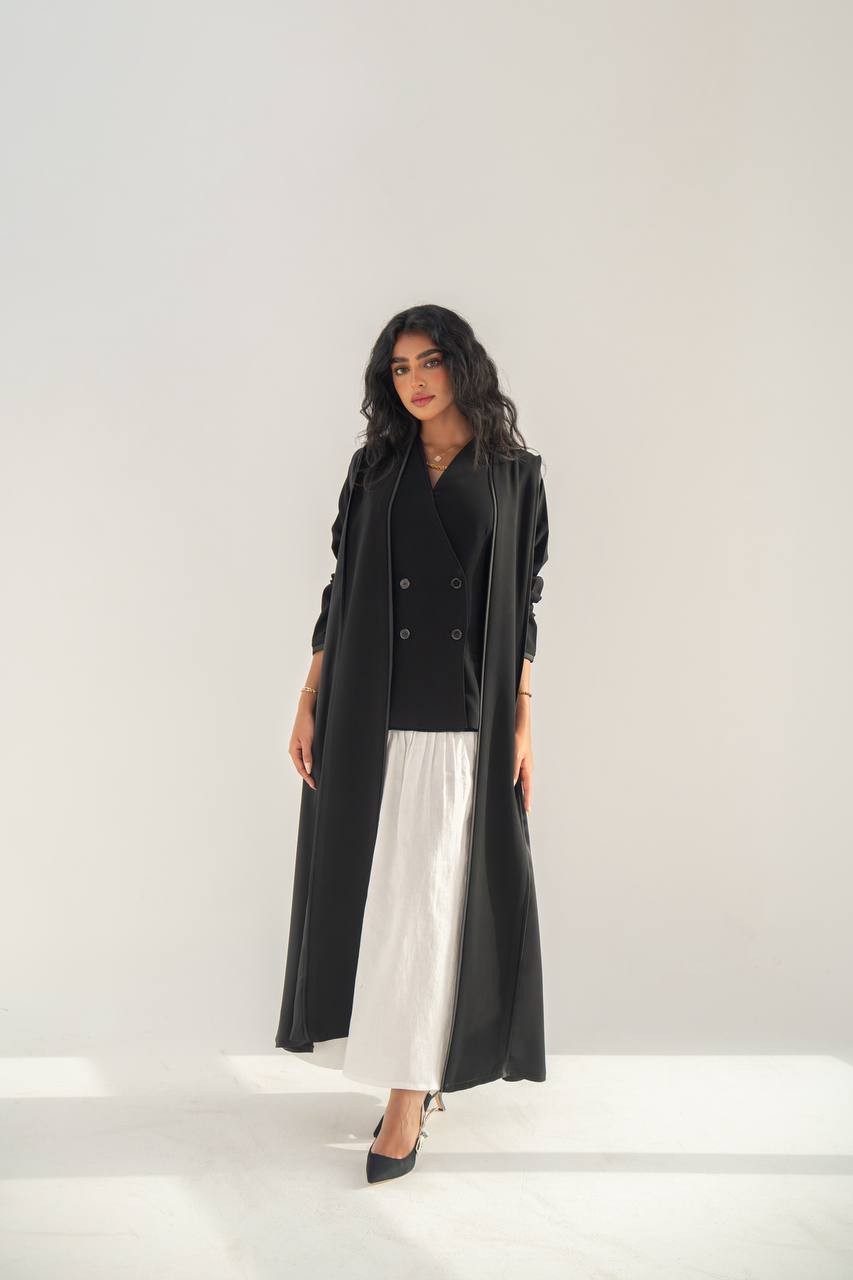 Black crepe abaya with embroidery on the back C:6654