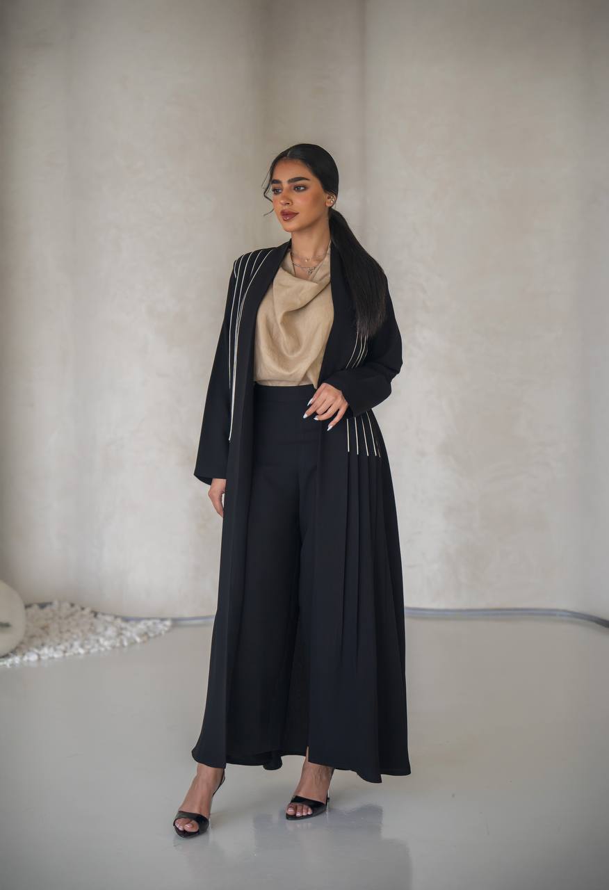 Black crepe abaya with inner set C:6637 Black