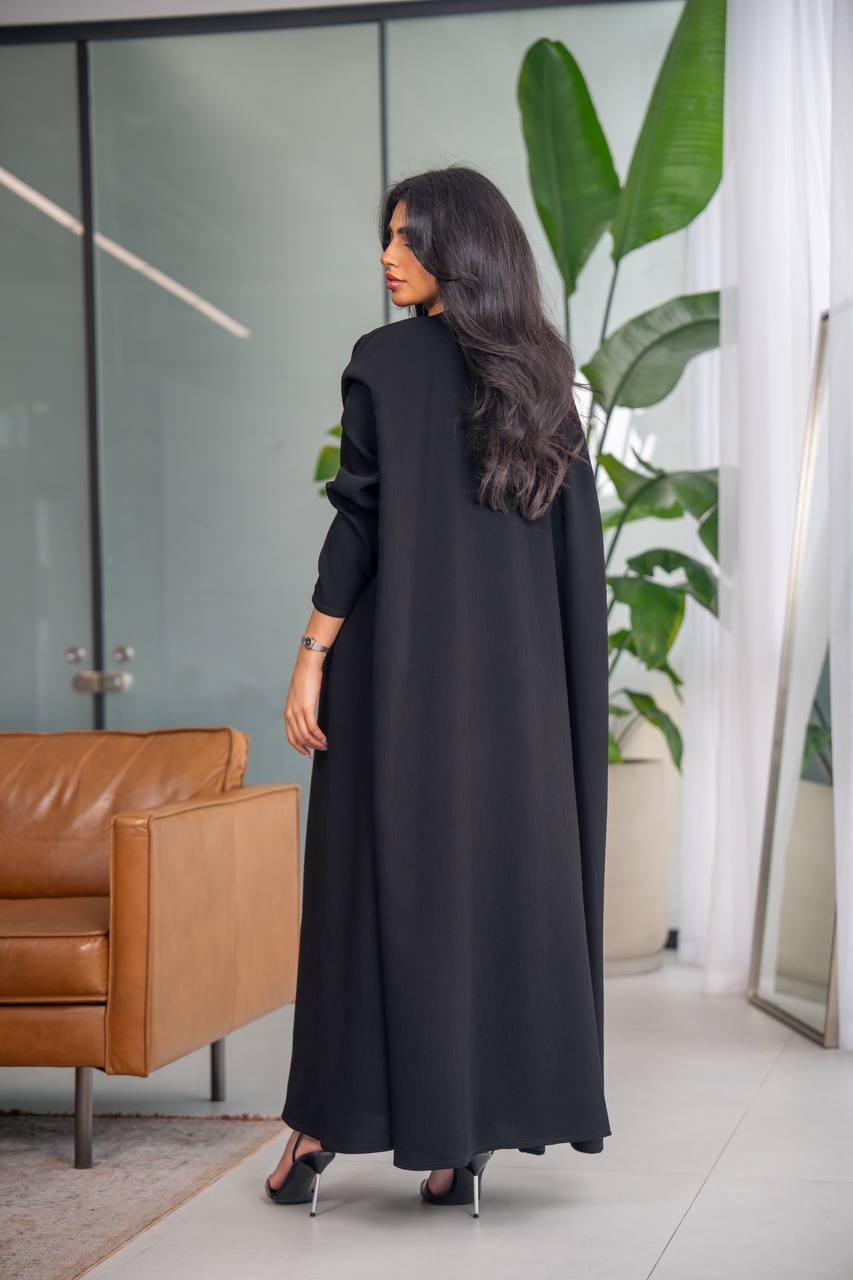 Free size abaya, black crepe fabric C:6628 (Free size)