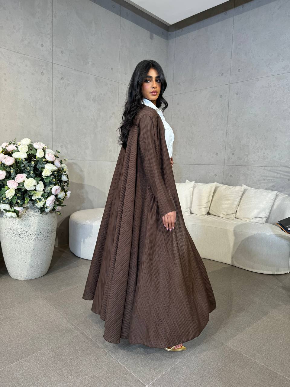 Abaya Crepe Brown C:6505 Brown (Free size)