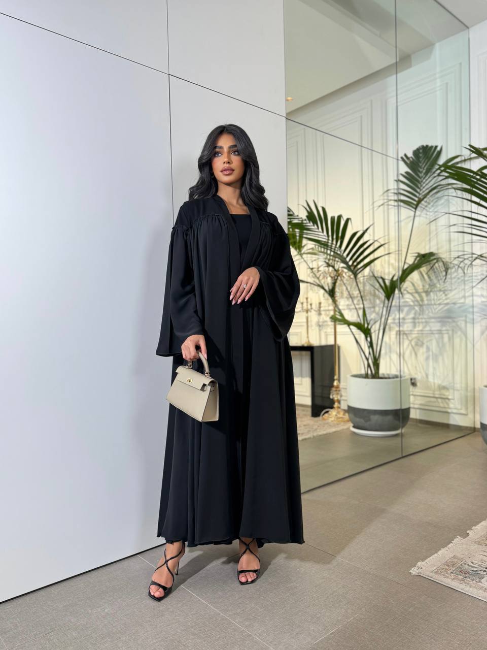 Raw Abaya Nada With Crepe C:6522 Black (Free size)