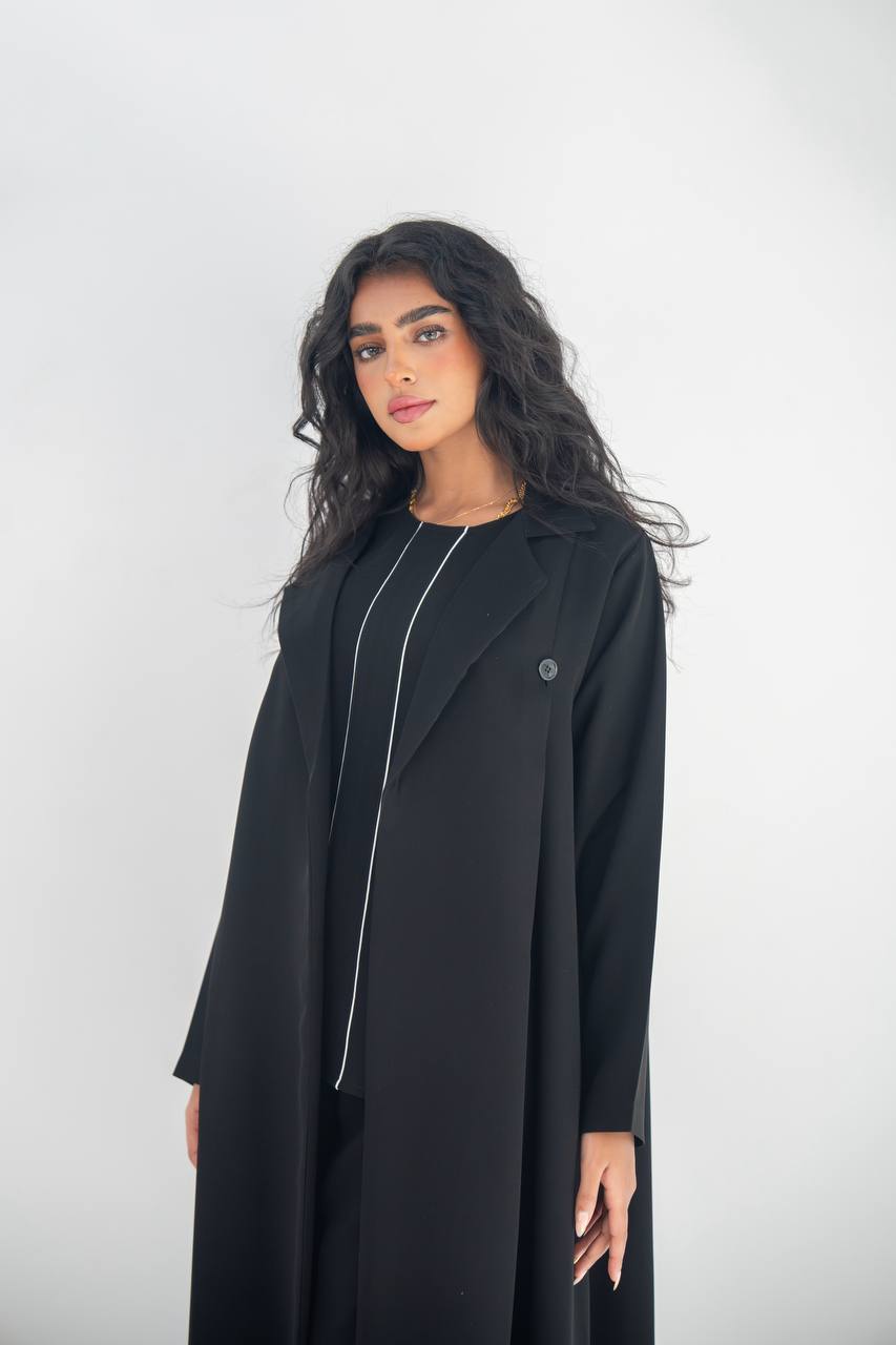 Black crepe blazer abaya with inner set c: 6642 black set