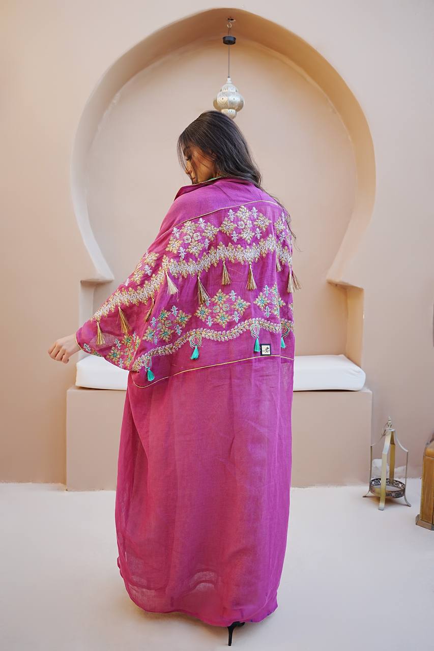 Pink burlap bisht with dress C:6593