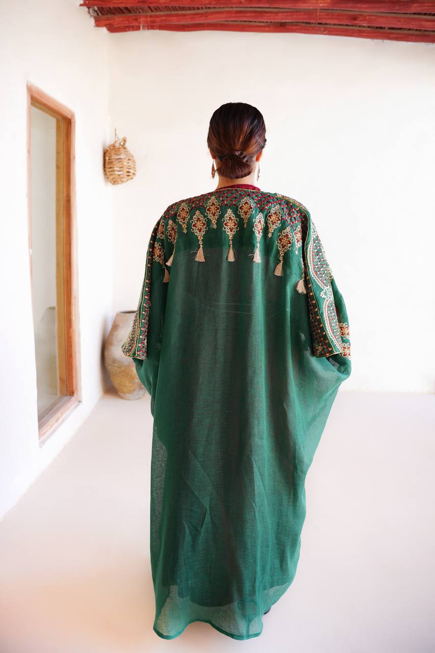 Green bisht with embroidery C:6591