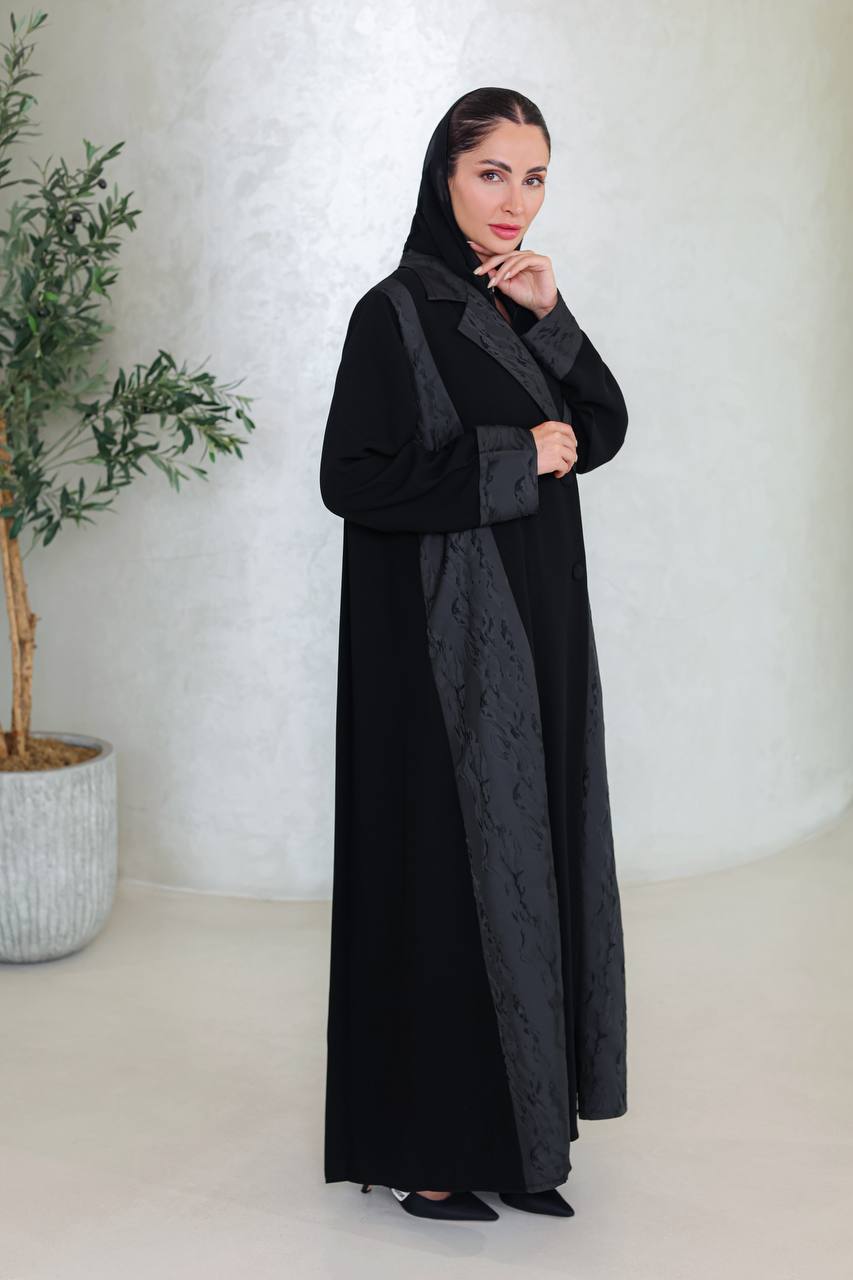 Black crepe abaya with jacquard.C:6670