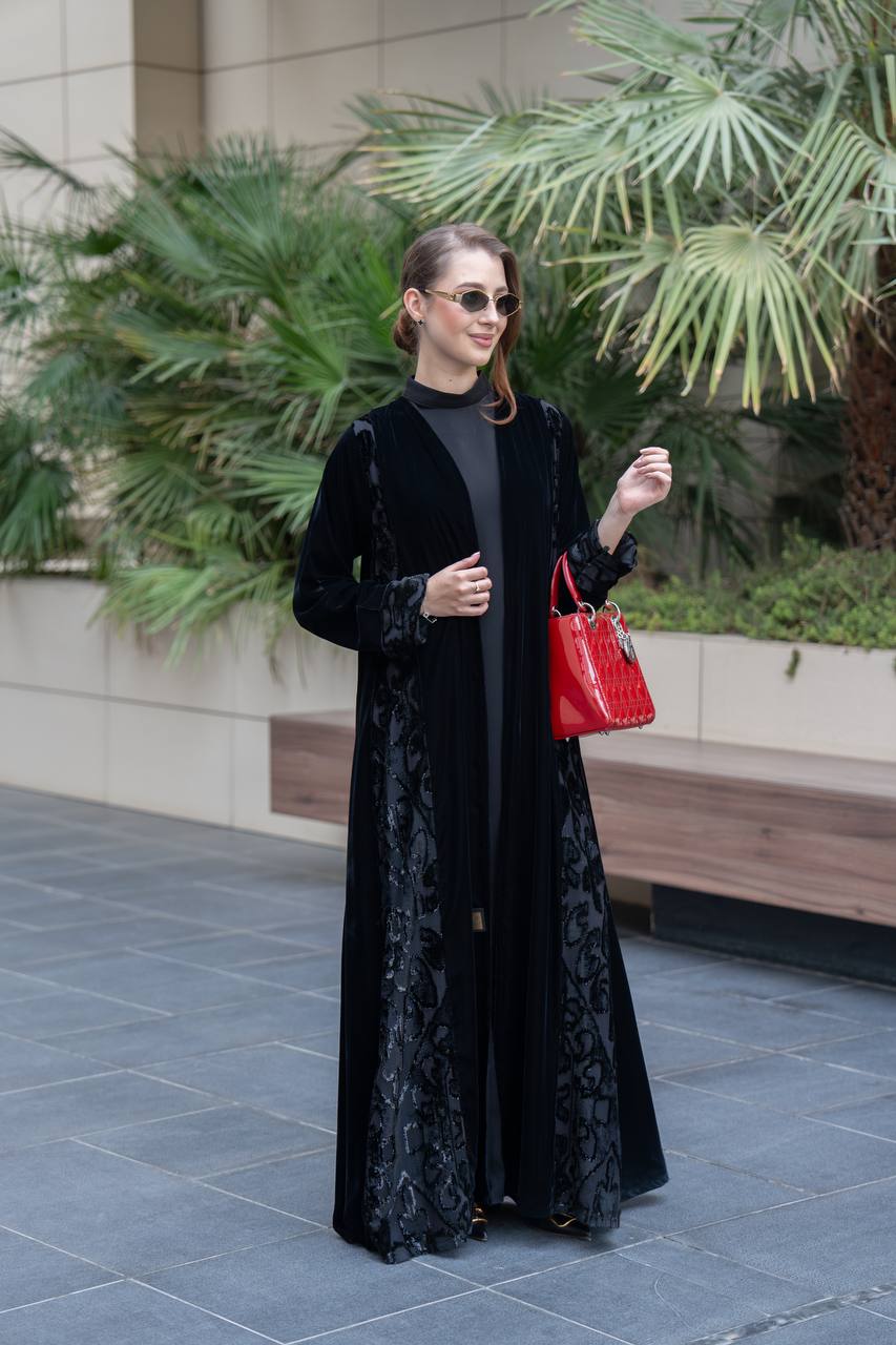 Black velvet abaya.C:6699
