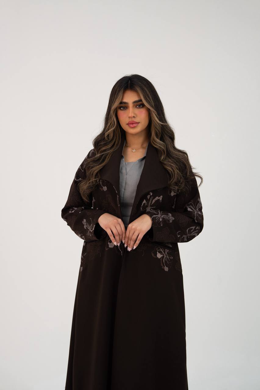 Brown crepe blazer with embroidery.C:6765