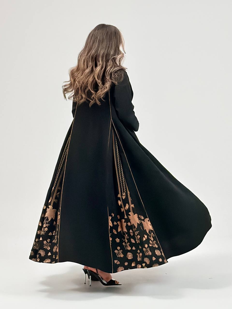 Black crepe abaya with embroidery. C:6770