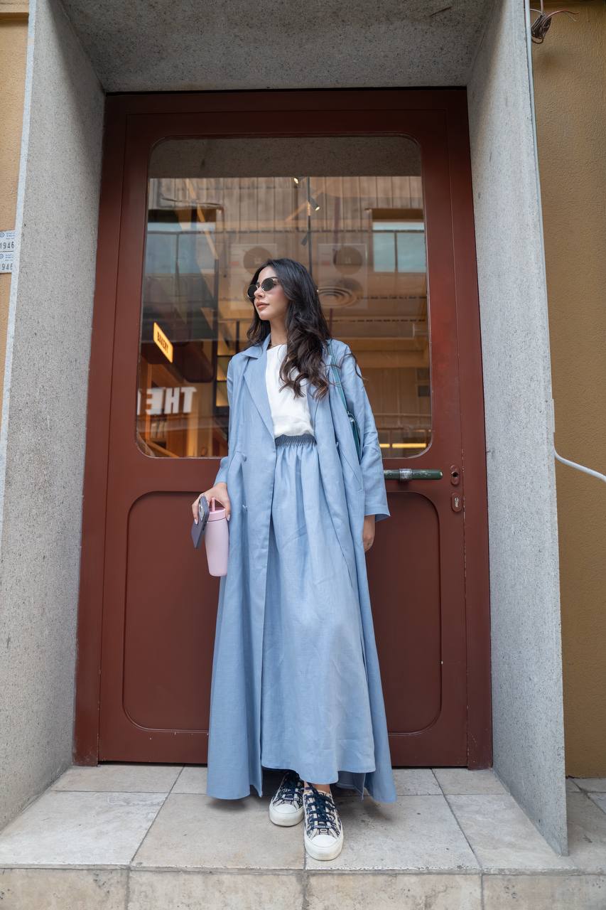 Linen abaya in blue. C:6779 Sky blue