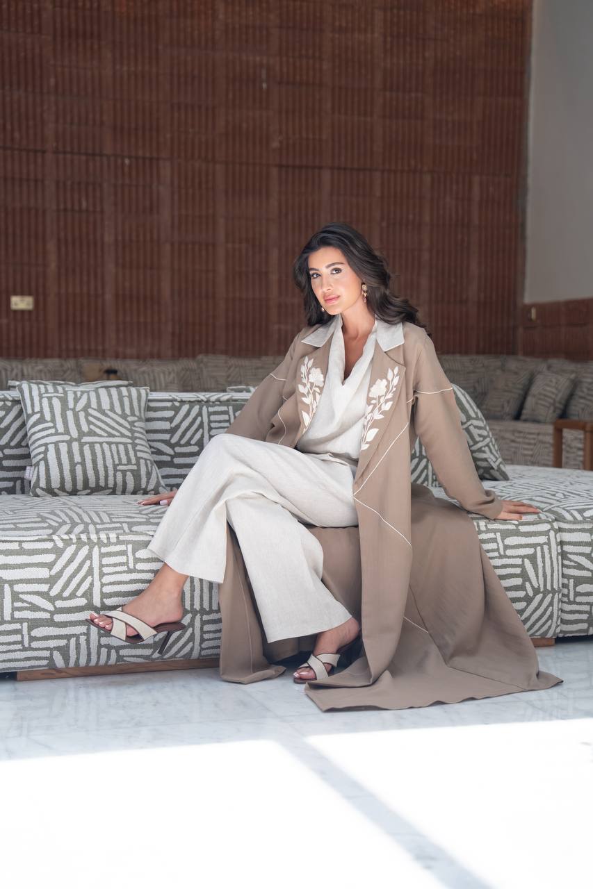 Light brown linen blazer abaya.C:6801