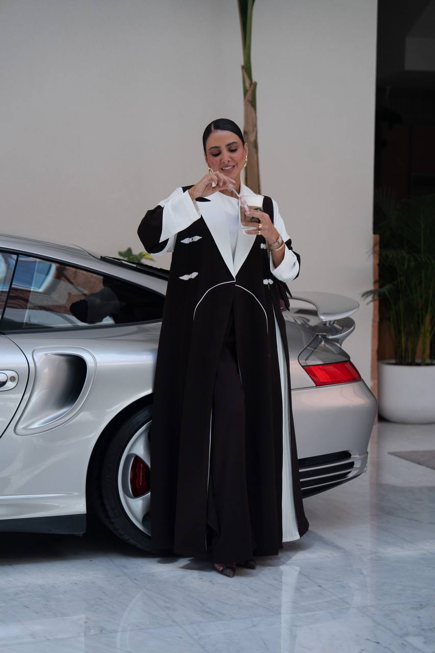 Black linen blazer abaya.C:6796