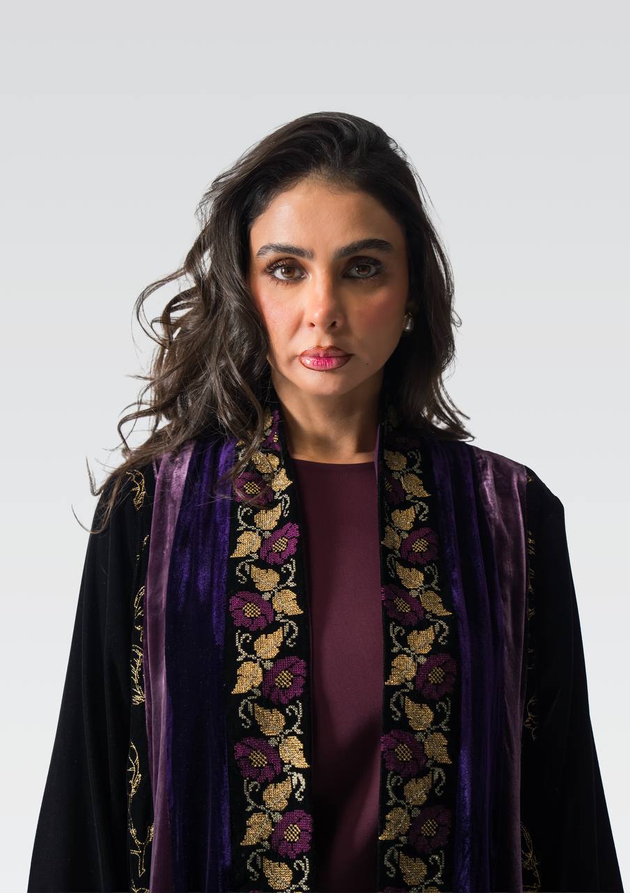 Velvet abaya with embroidery.C:6834