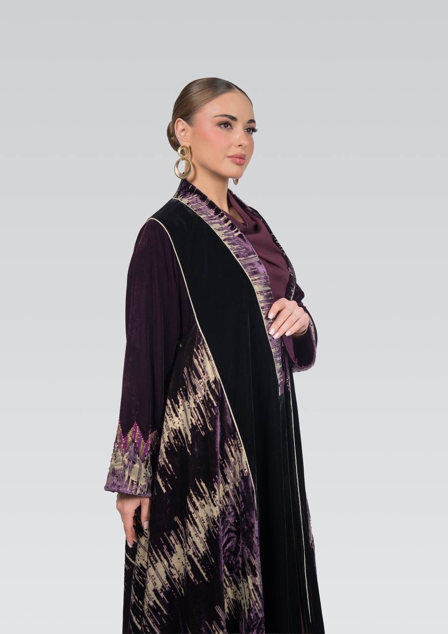 Velvet abaya with hand-beading.C:6838