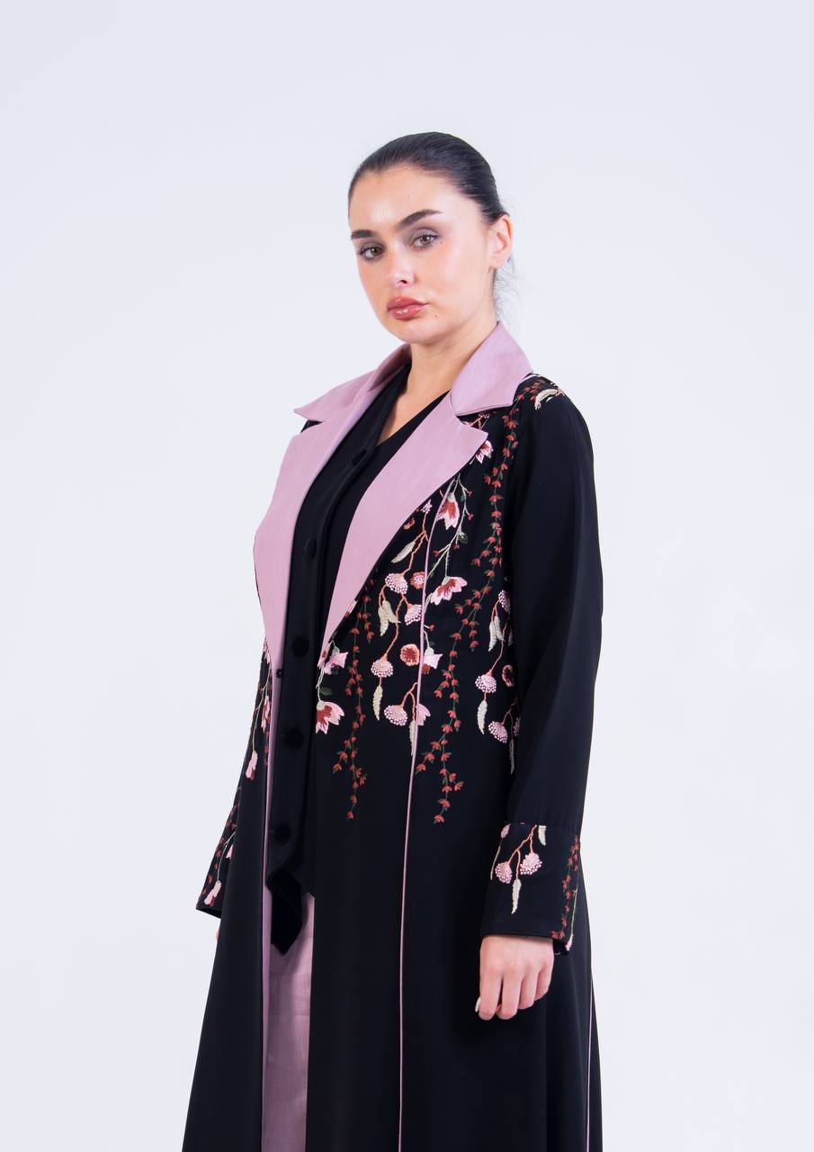 Black crepe abaya with embroidery.C:6853