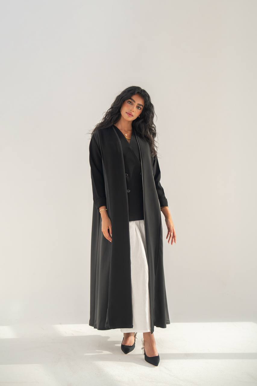 Black crepe abaya with embroidery on the back C:6654