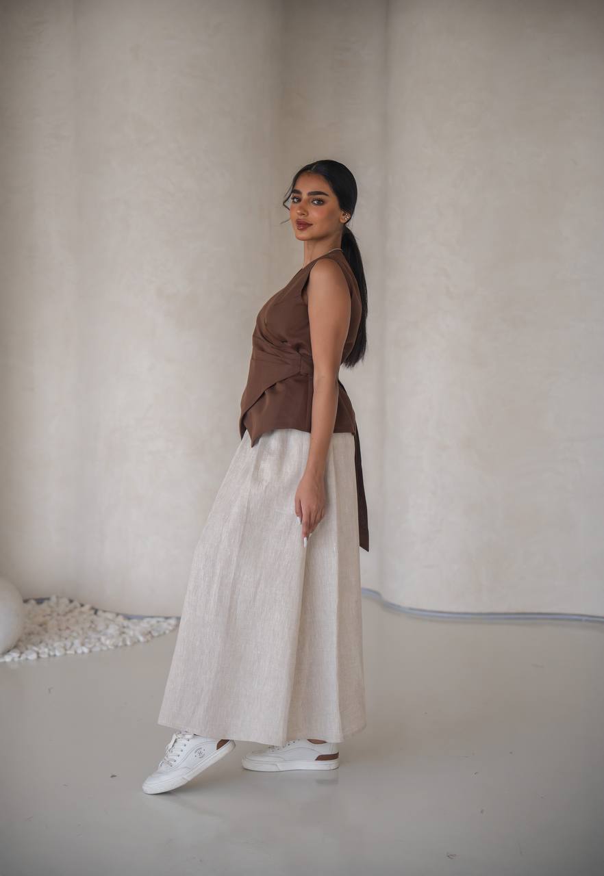 Linen blouse and skirt set C:205 Brown-Beige