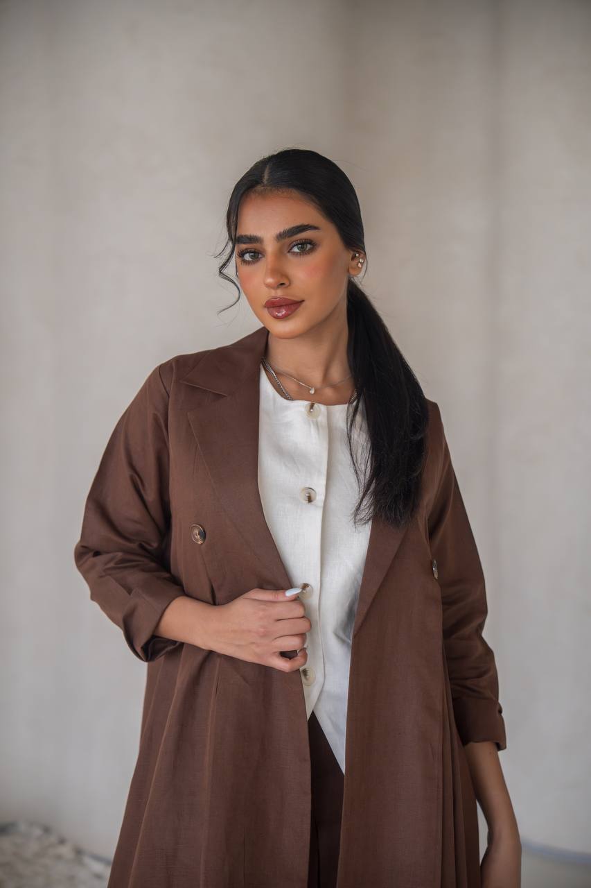 Brown blazer abaya with inner set, linen C:6642
