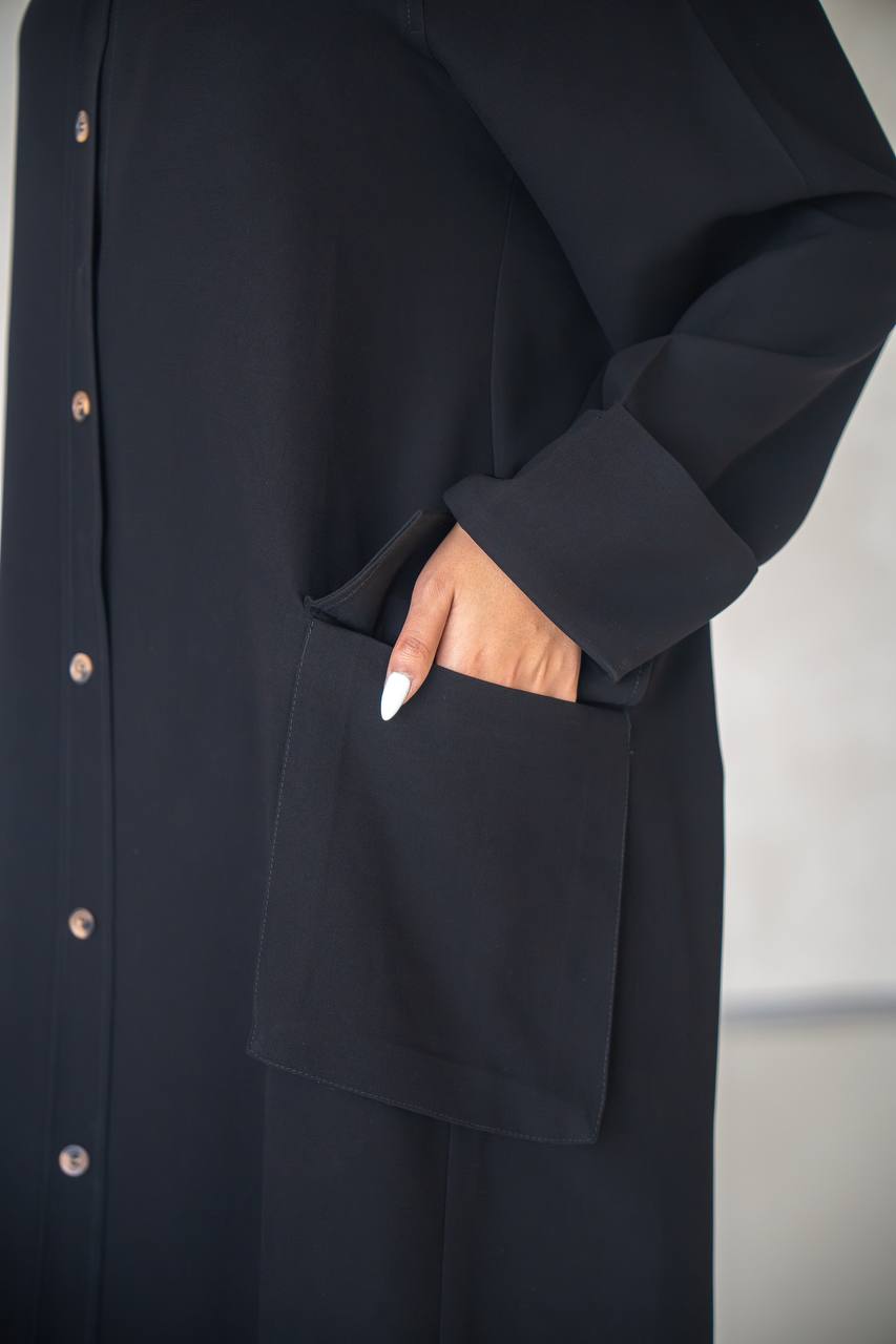 Free size abaya, black crepe fabric C:6639 (Free size)