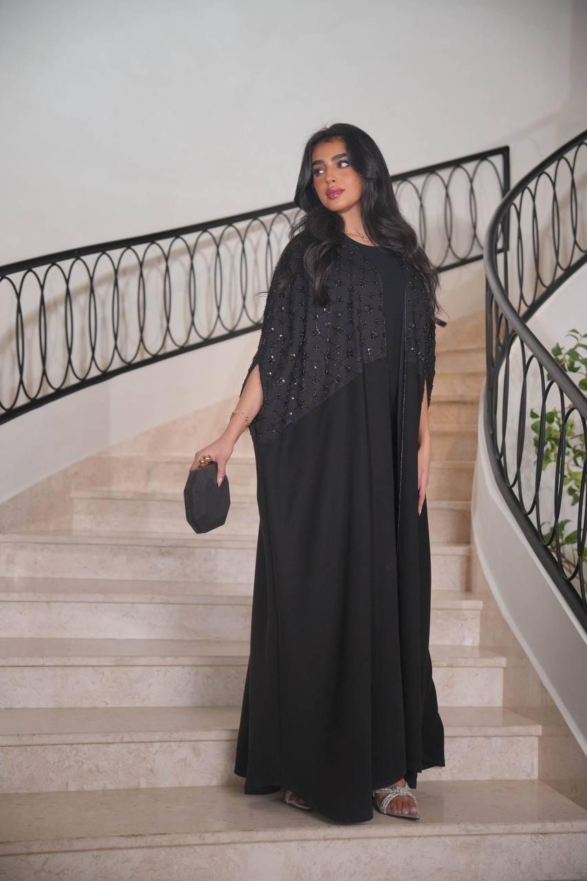 Lenin Daraa with hand embroidery with raw crepe fusion C:6615 Black