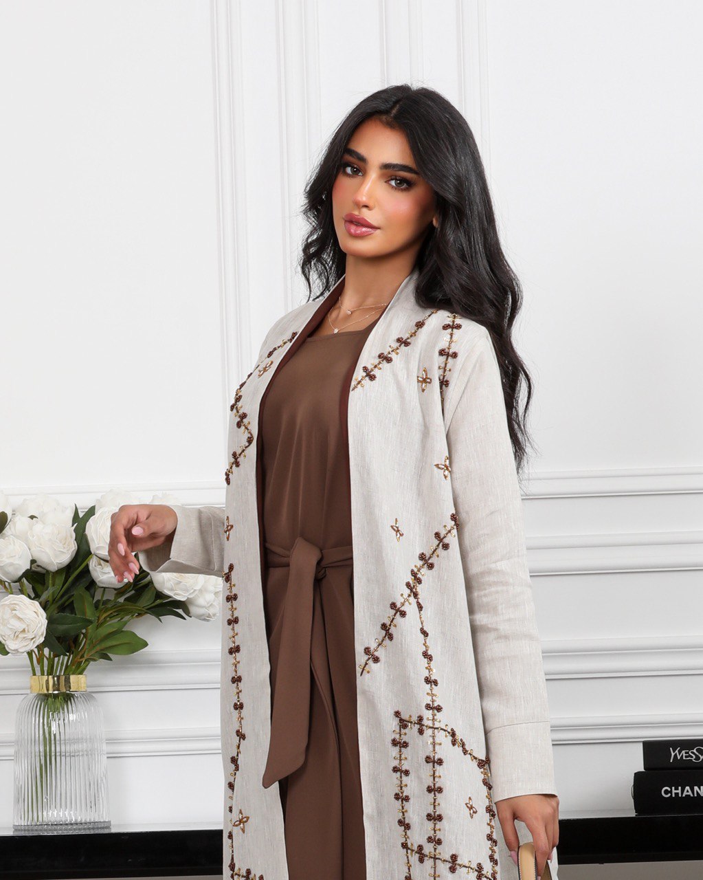 ABAYA BEAGE LINEN WITH PEARL C:6488 BREAGE