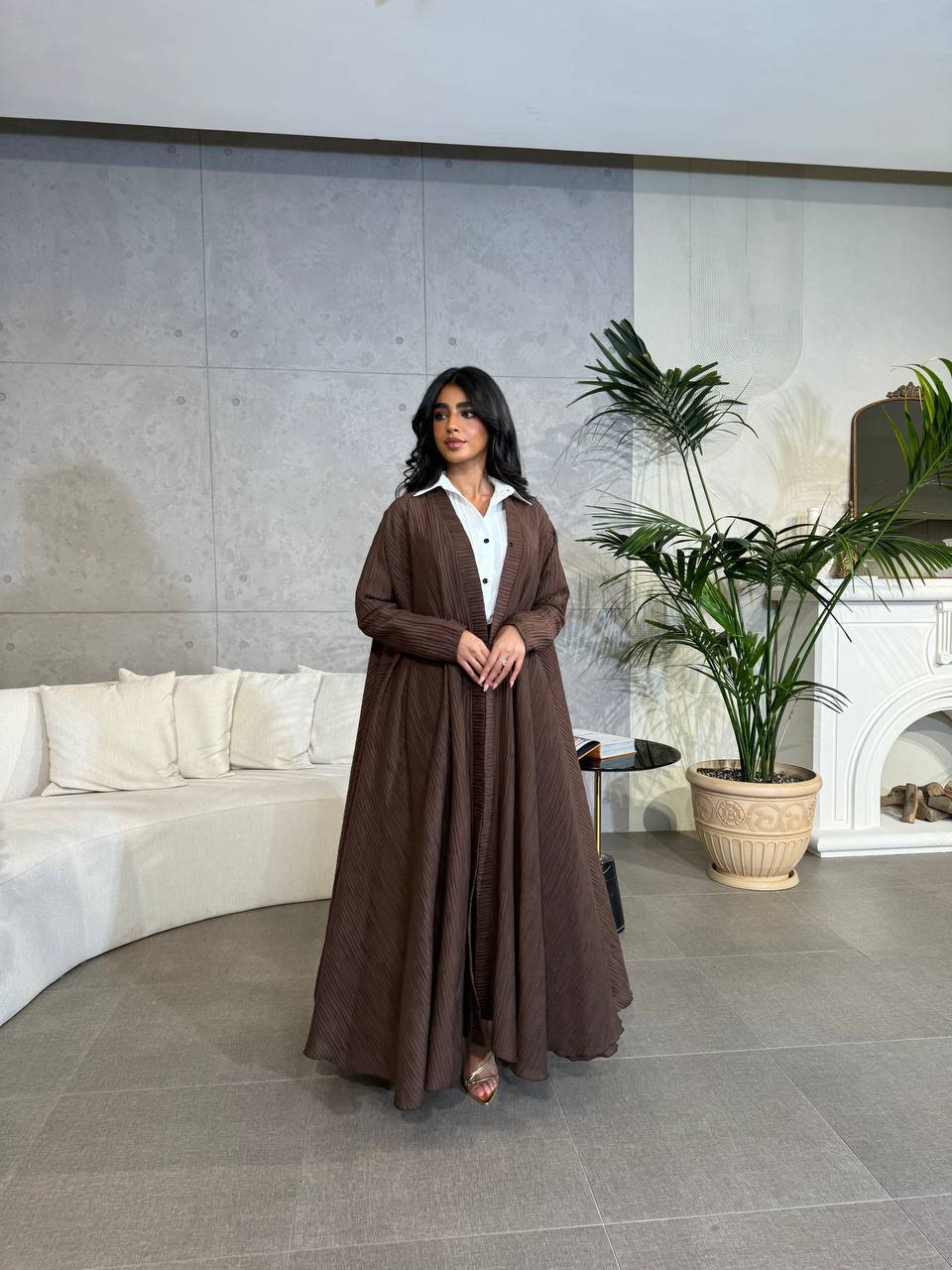 Abaya Crepe Brown C:6505 Brown (Free size)