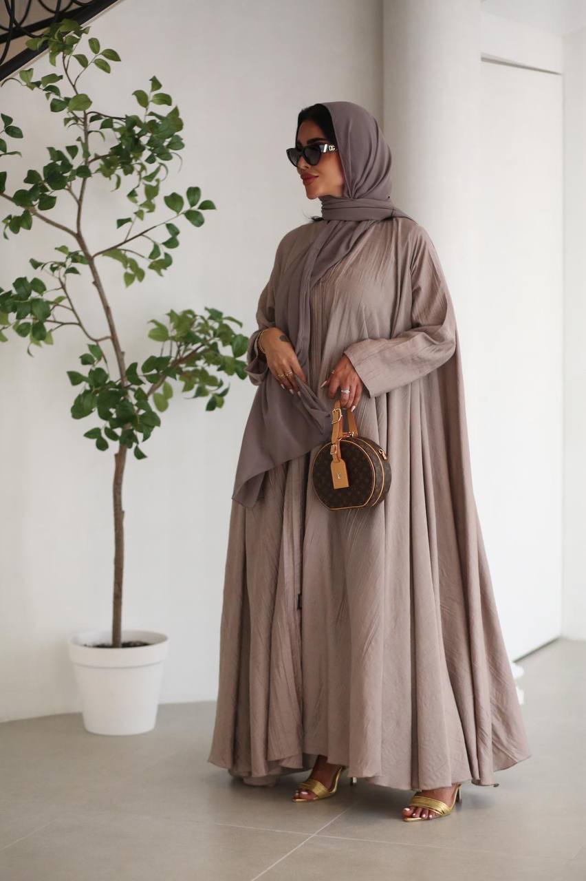 Beige Crepe Abaya C:6528 Beige (Free size)
