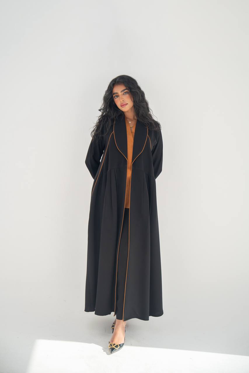Black crepe blazer abaya set with vest and pants C:6633 Black