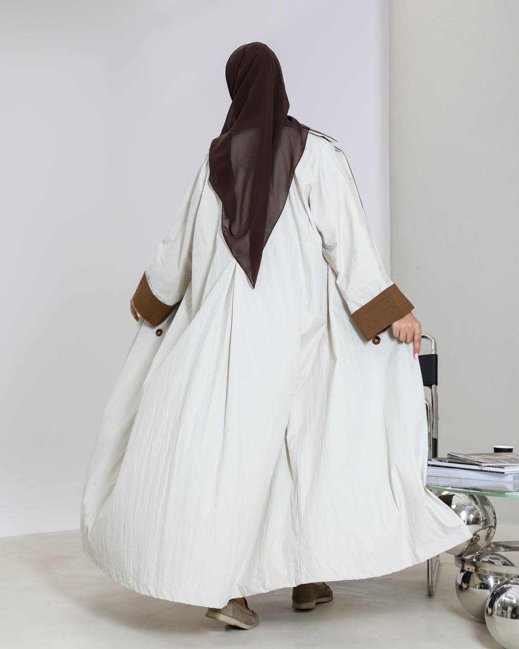 Free size trench coat, beige with brown details C:6656 Beige