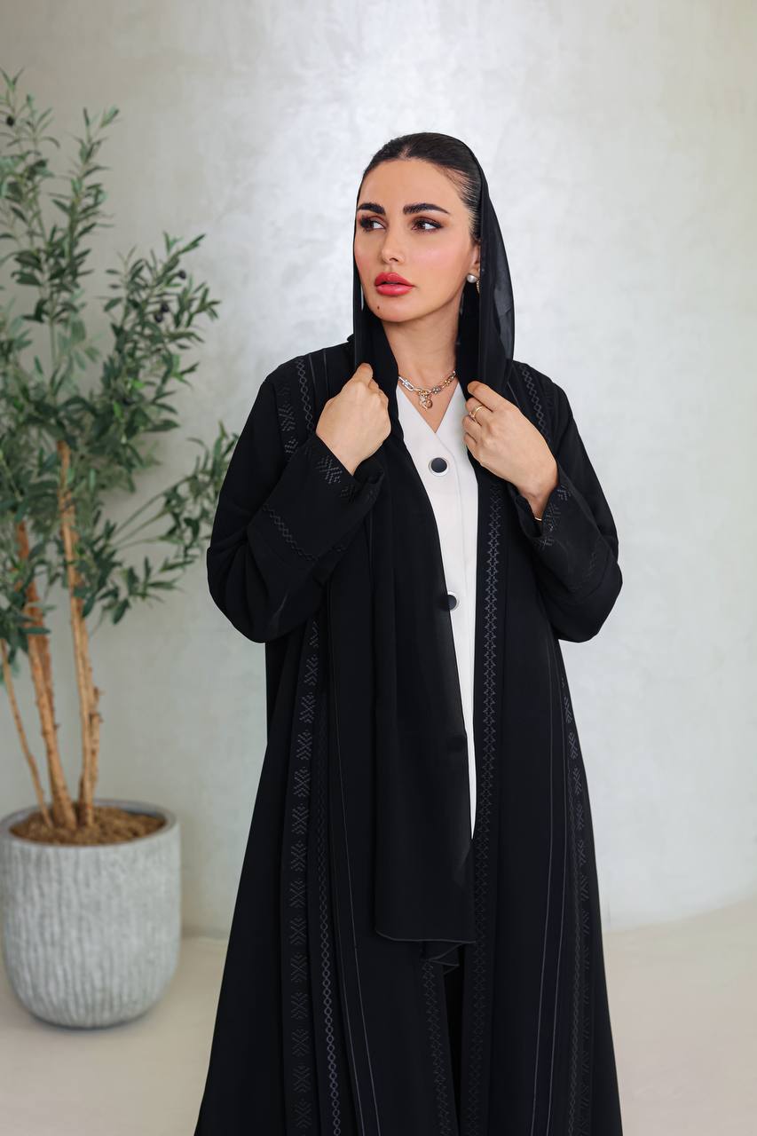 Black crepe abaya with embroidery C:6671