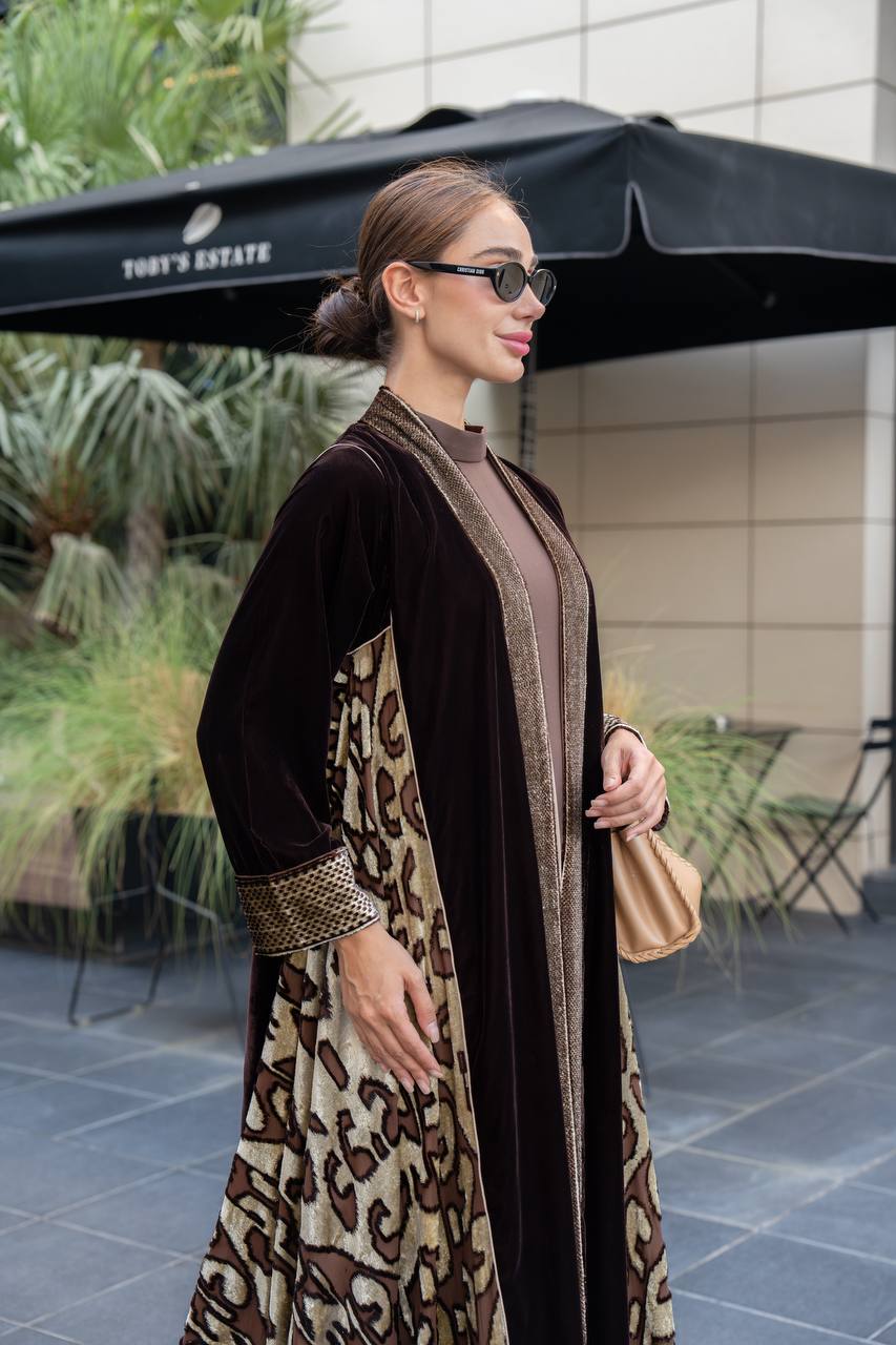 Brown velvet abaya . C:6696