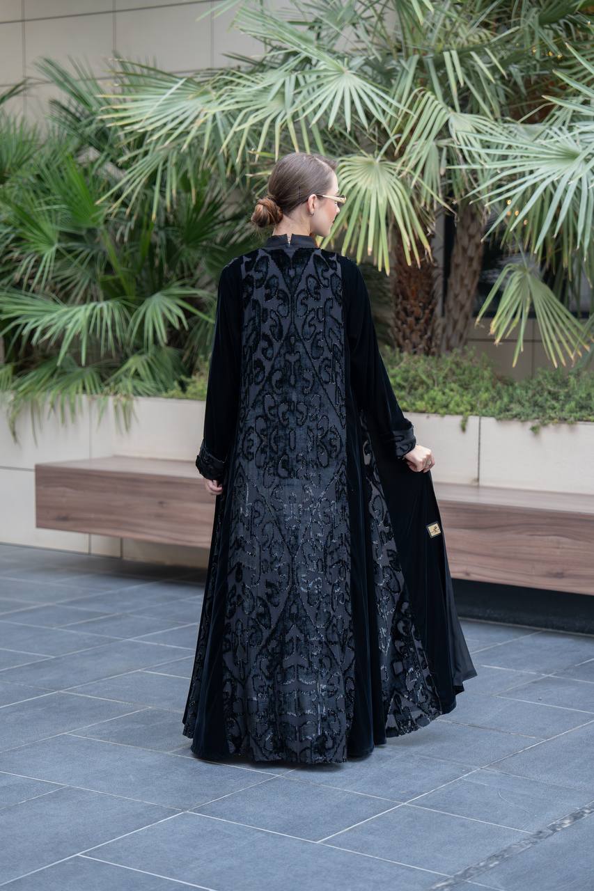 Black velvet abaya.C:6699