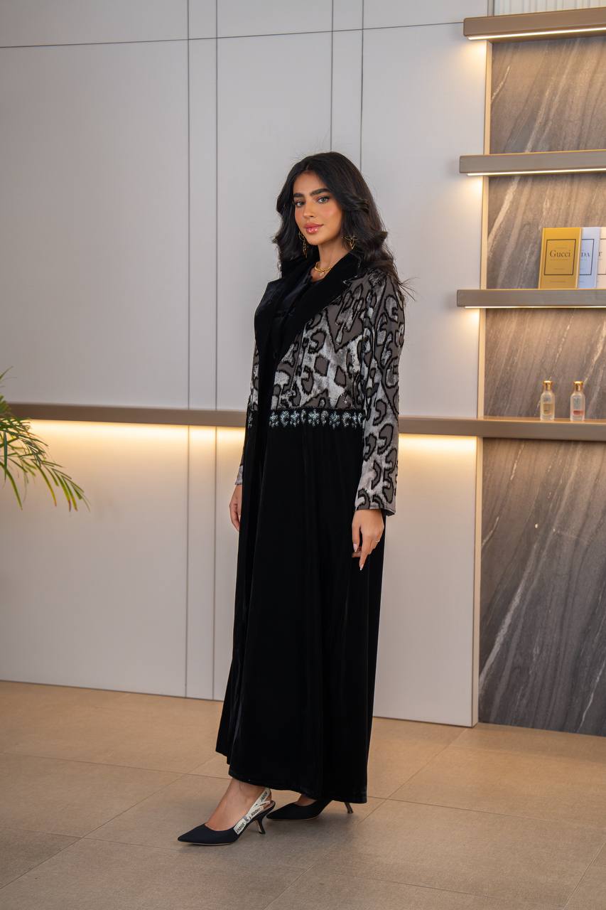 Black velvet blazer abaya. C:6703