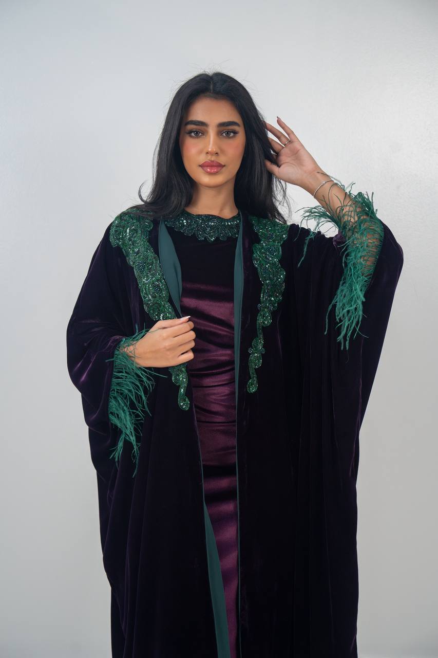 Velvet bisht and dress set in royal purple with hand embellishment.C:6715