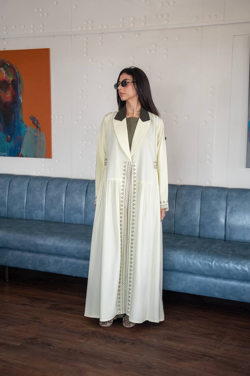 Yellow crepe blazer abaya. C:6778