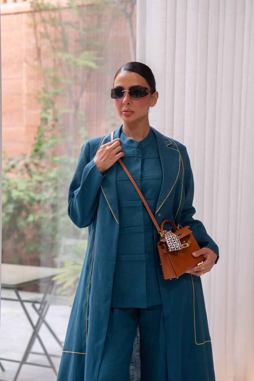 Turquoise linen abaya.C:6805
